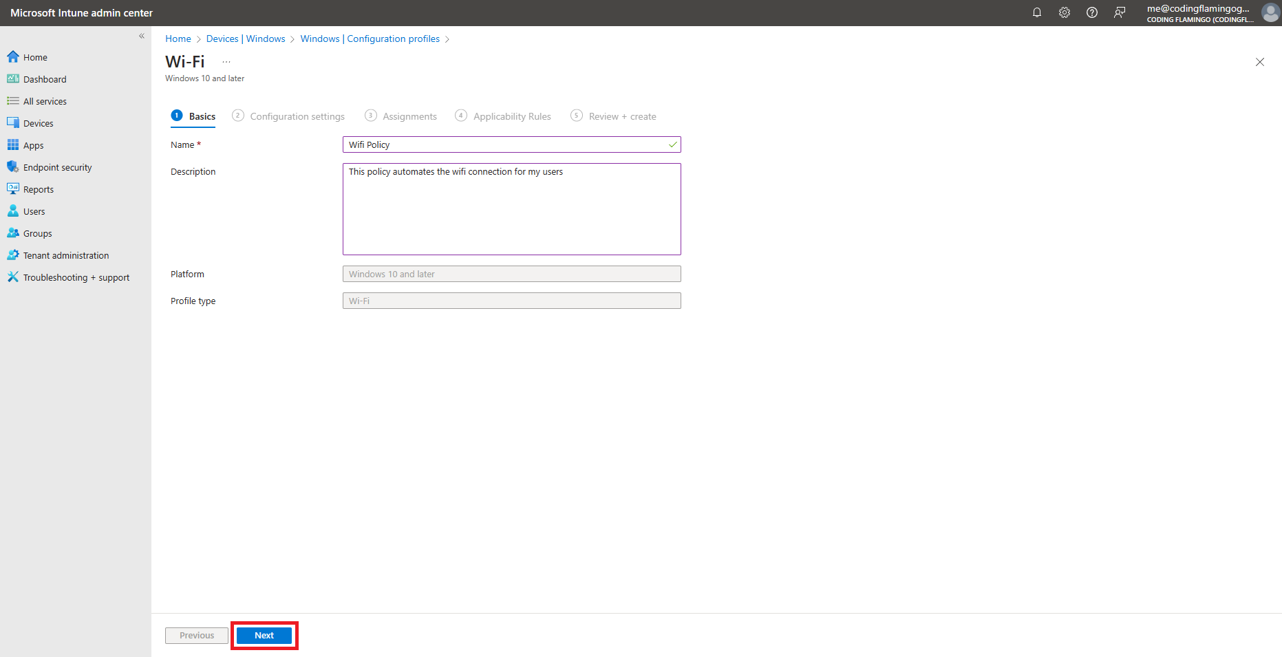Intune Wi-Fi Profile Name