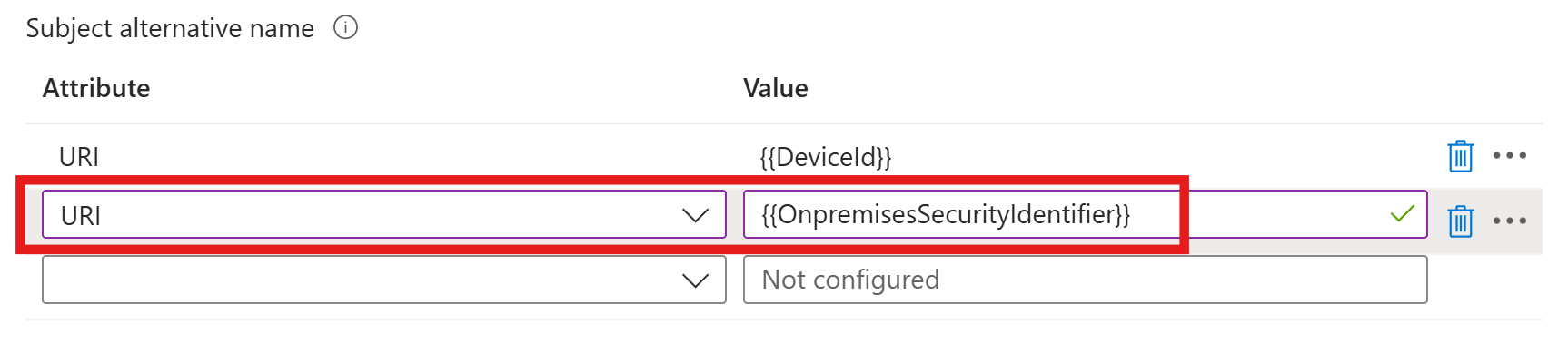 Intune SCEP Certificate Subject SAN On-Premises Identifier