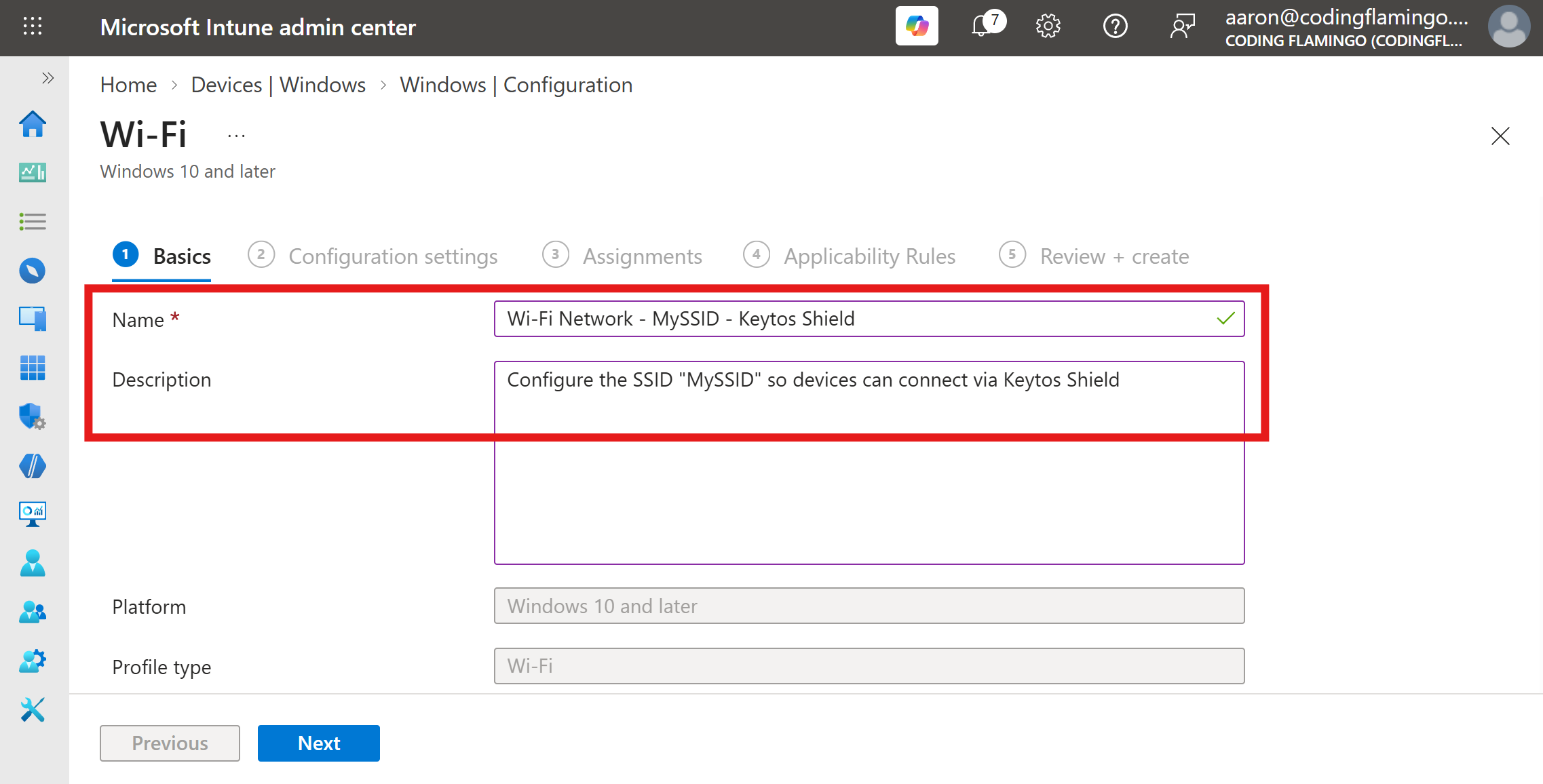 Intune Wi-Fi Profile Name