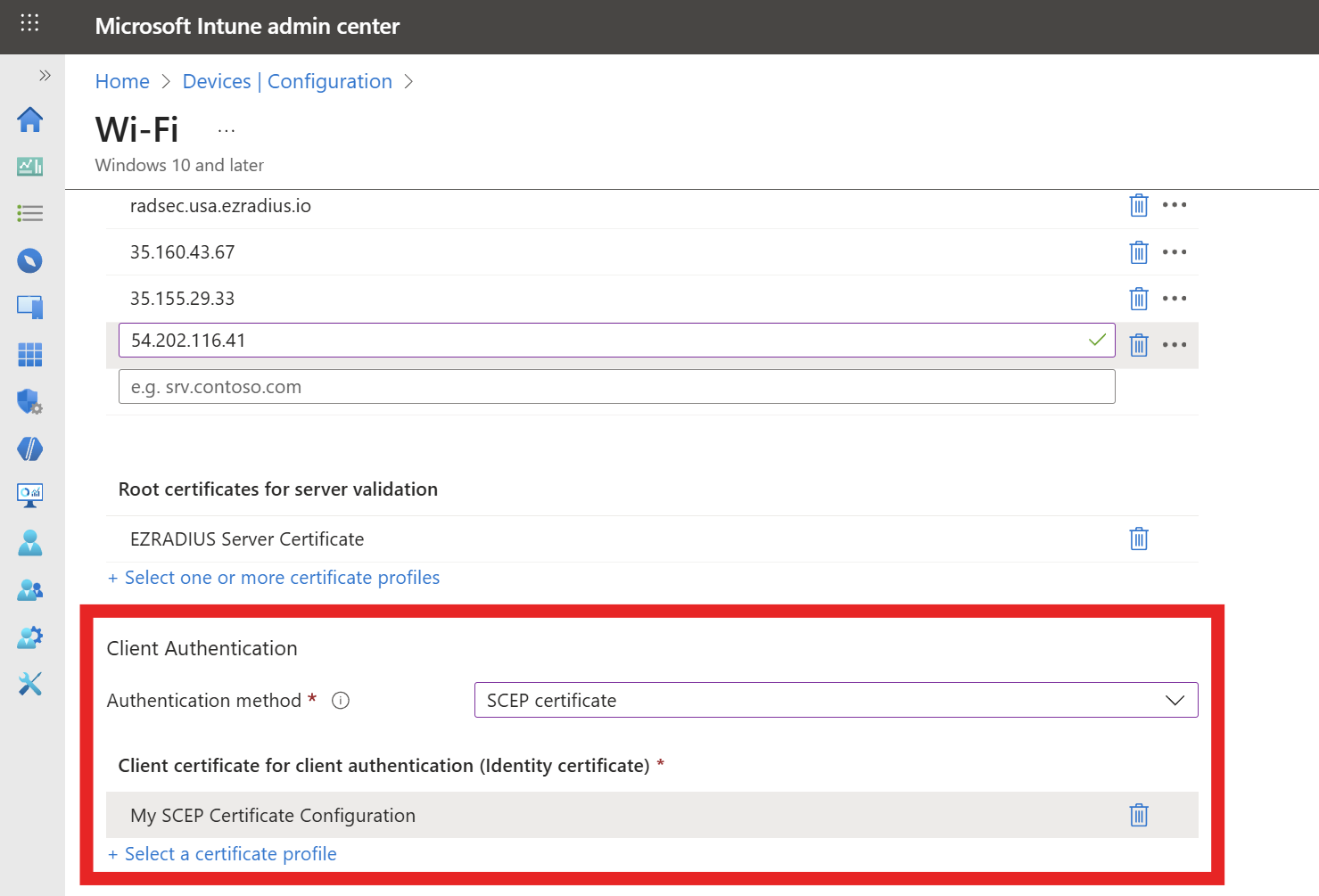 Intune Wi-Fi Profile EAP-TLS SCEP