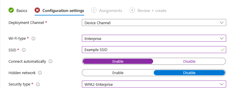 Intune Wi-Fi Profile for macOS with Configuration settings highlighted