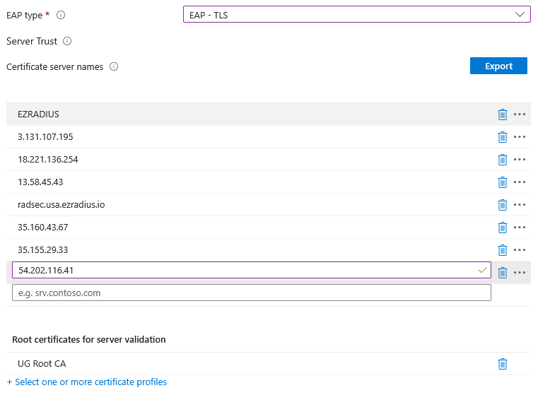 Intune Wi-Fi Profile for macOS with Server Trust section highlighted