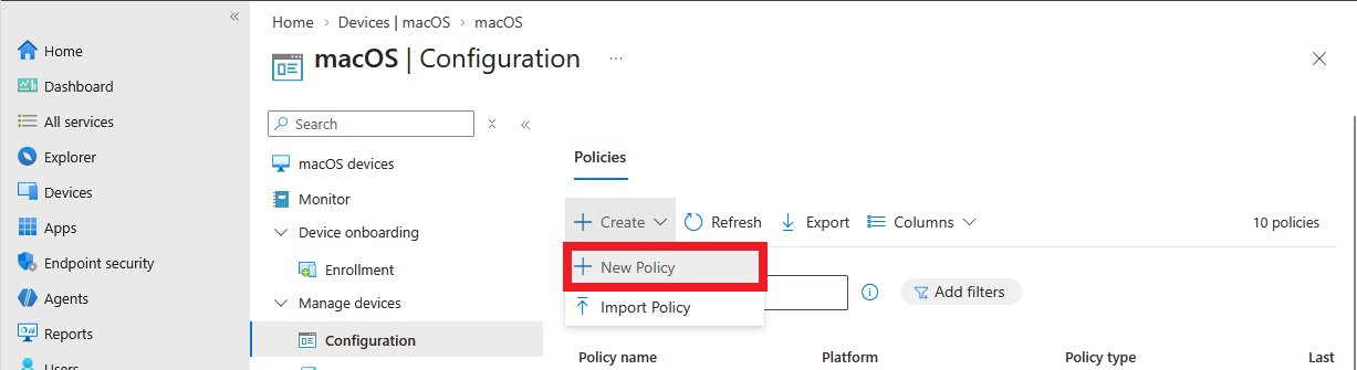 Intune Create Configuration Profile