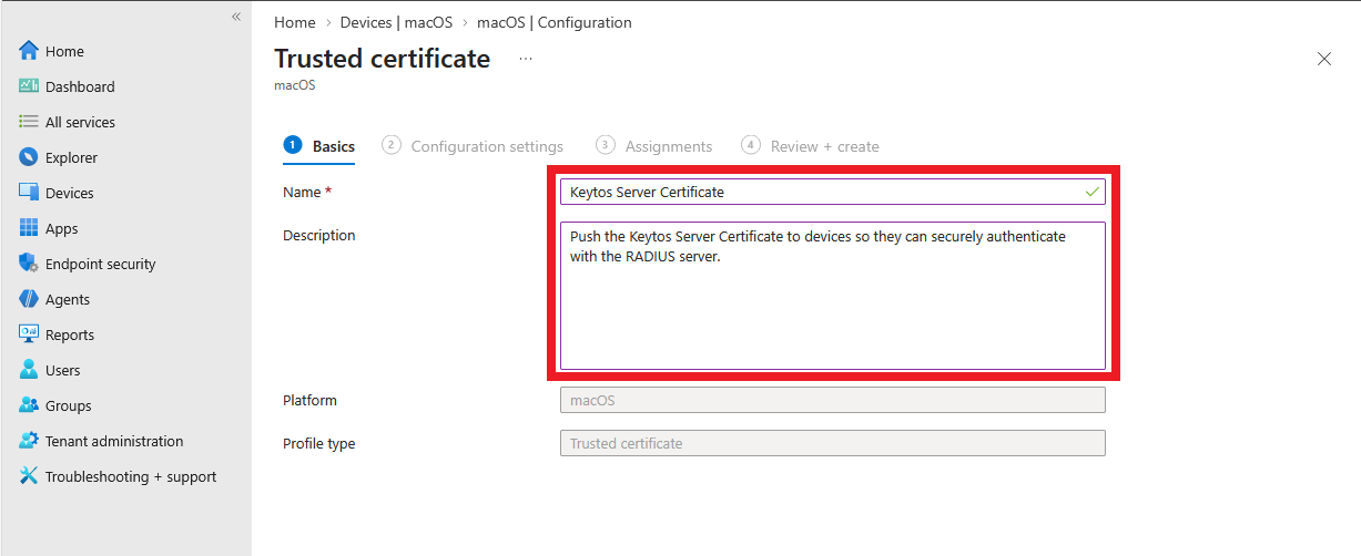 Intune Trusted Certificate Profile Name