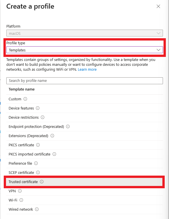 Intune Create Trusted Certificate Profile