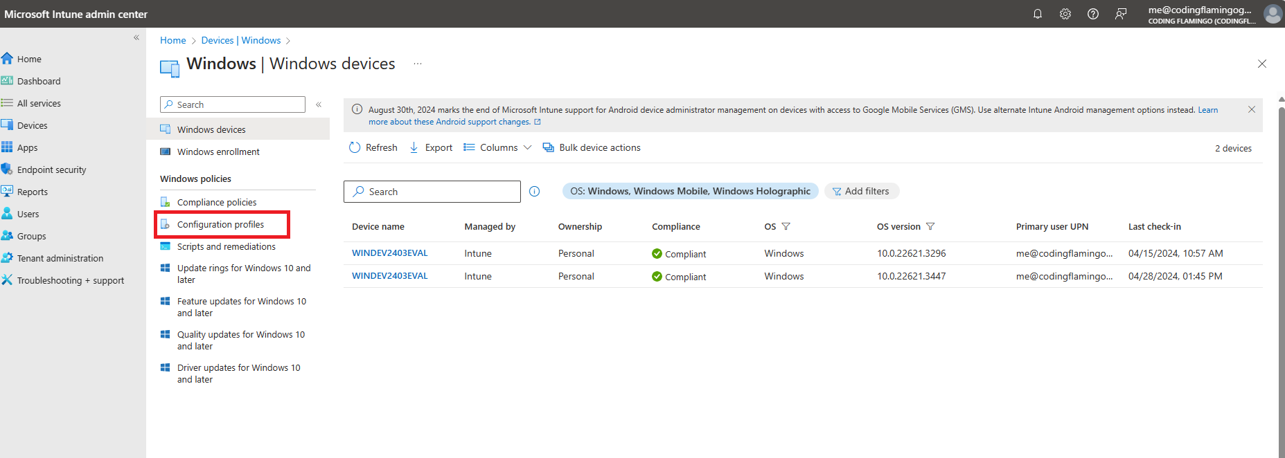 Intune Configuration Profiles