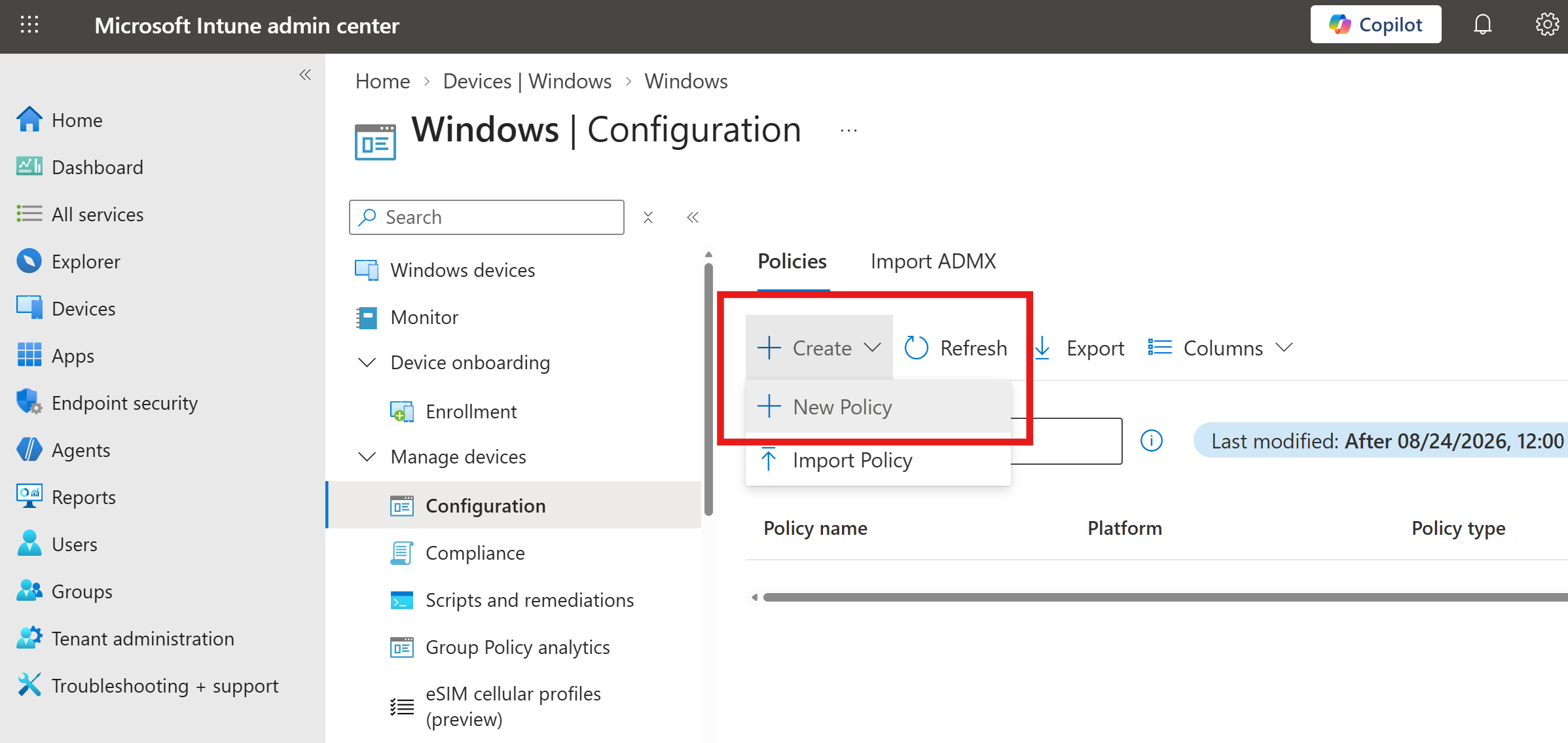 Intune Create Configuration Profile