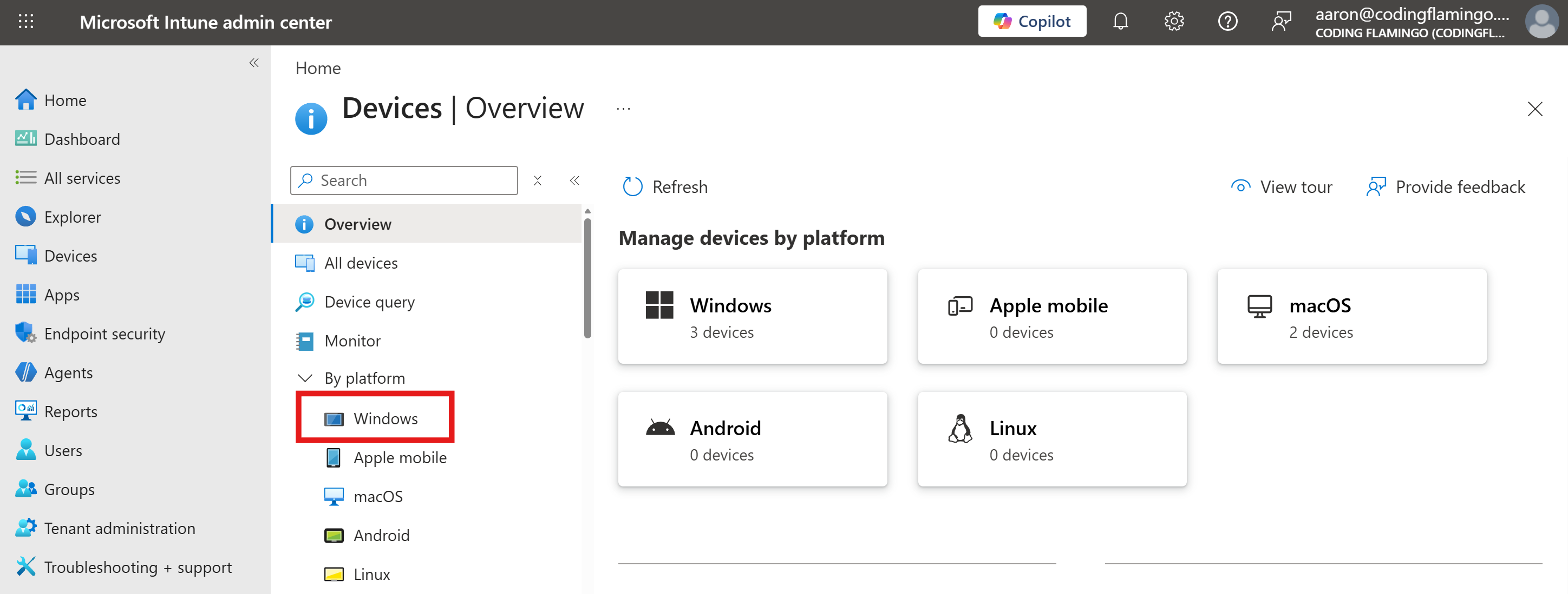 Intune Windows Sub-Menu