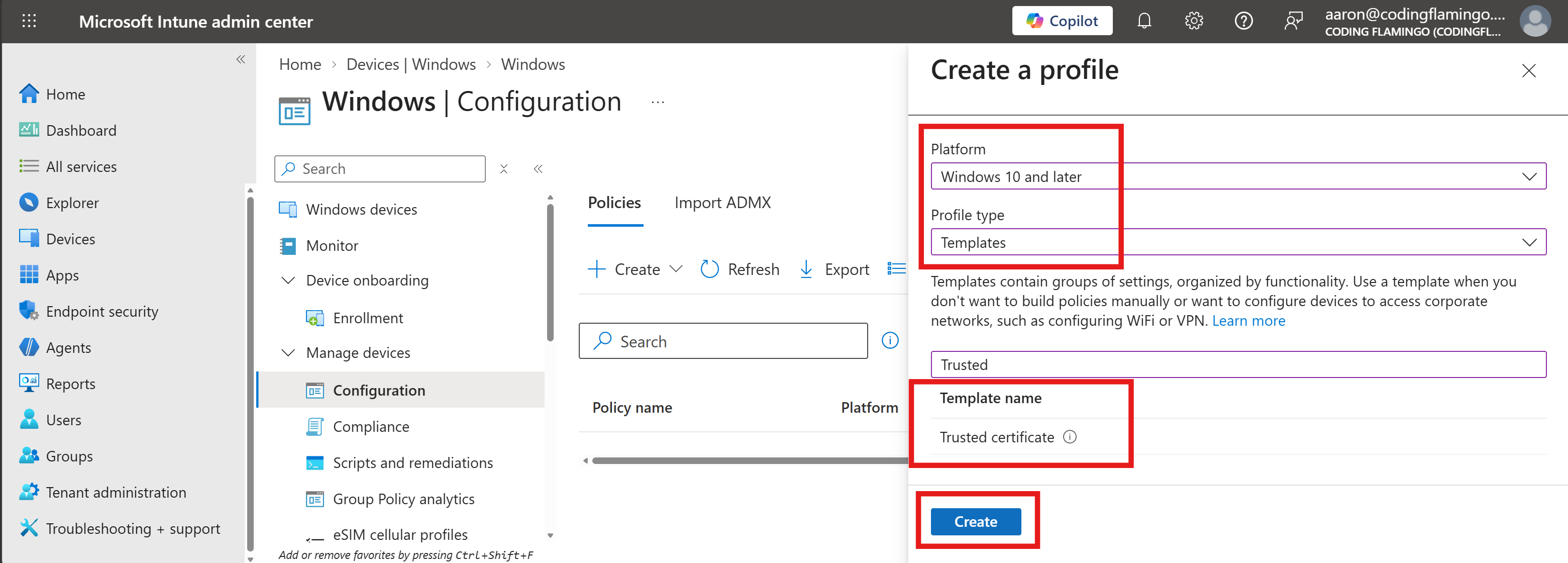 Intune Create Trusted Certificate Profile