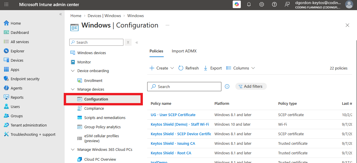 Intune Configuration Profiles