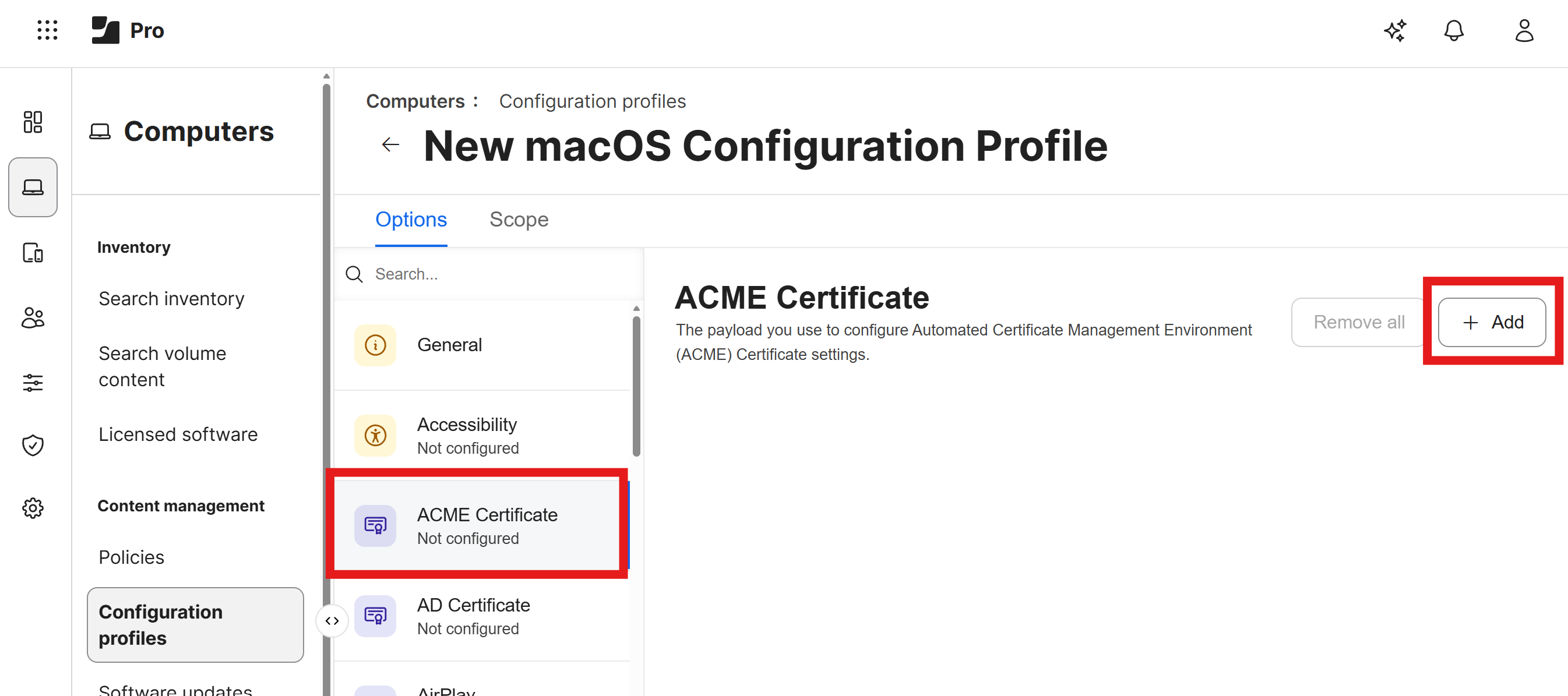 Add ACME Certificate in Jamf Pro Configuration Profile