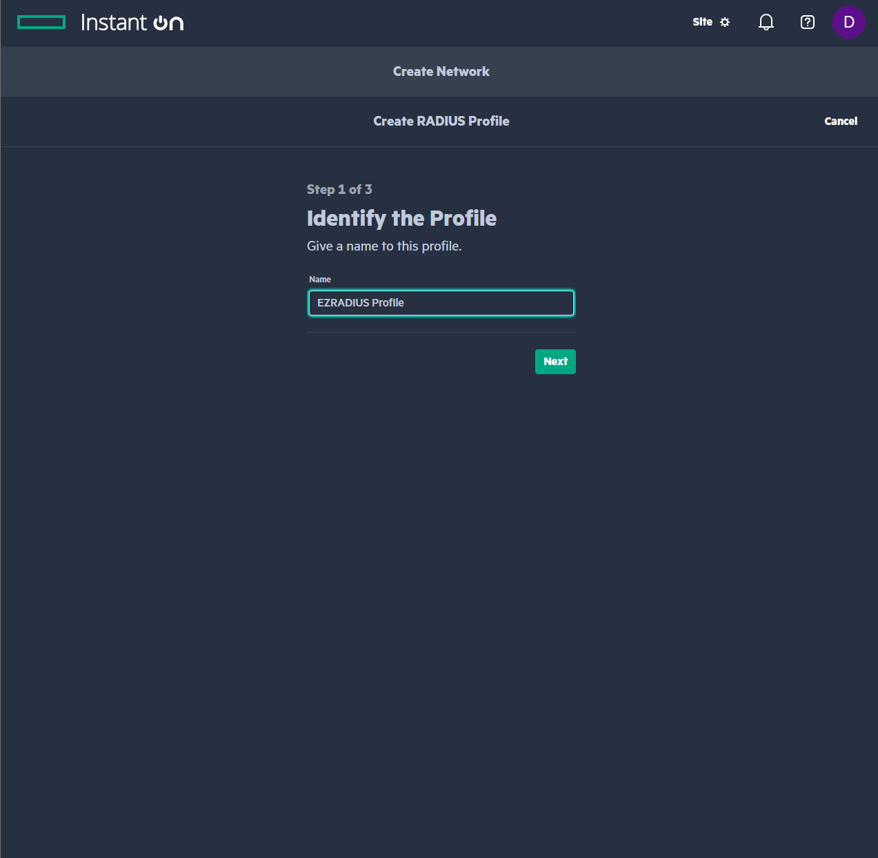 Aruba Instant On portal Name RADIUS Profile