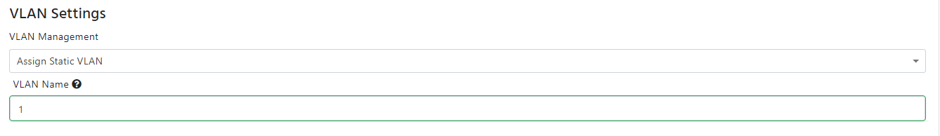 Keytos Shield Cloud RADIUS VLAN Settings section with VLAN Management set to Assign Static VLAN and VLAN Name field showing value 1