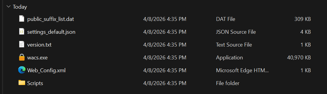 simple-acme extracted files in Windows File Explorer