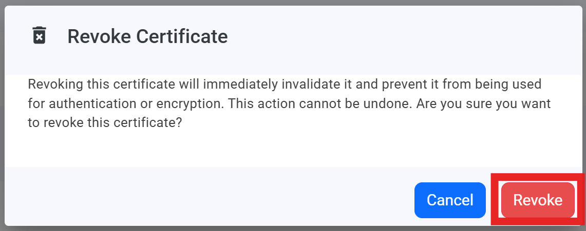 Confirm revocation of a certificate in EZCA
