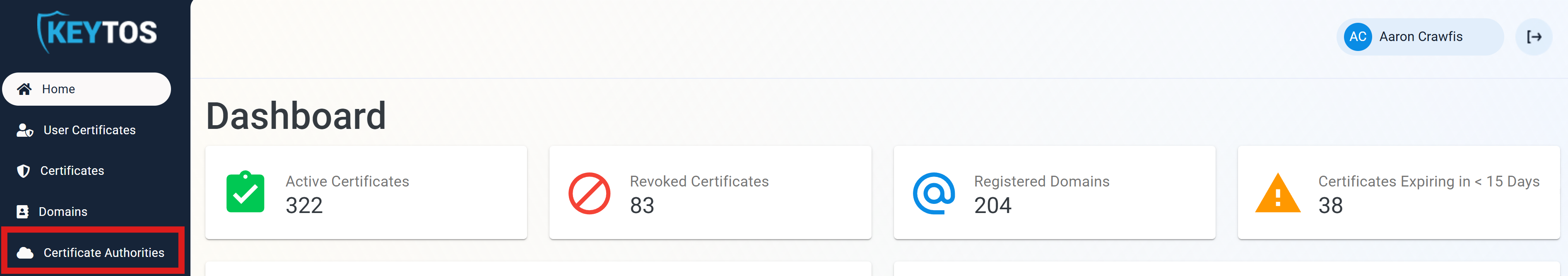 Certificate Authorities management page within the EZCA portal