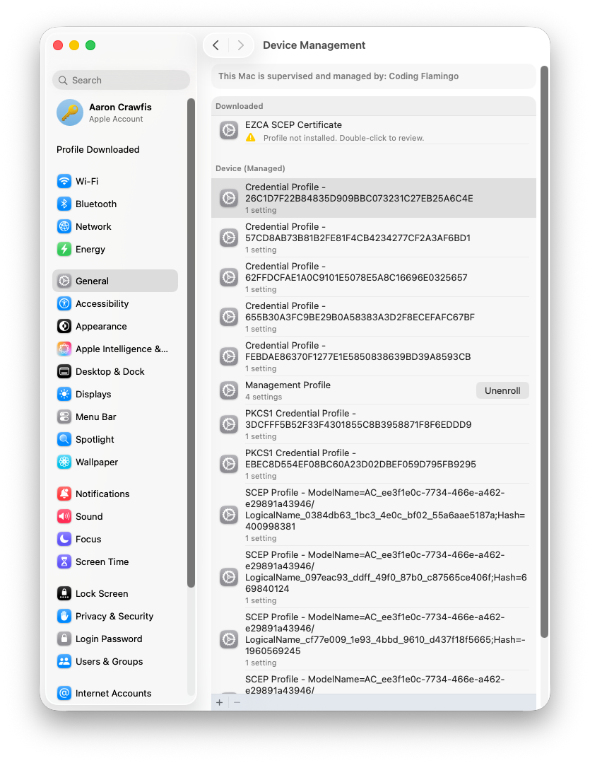 Profile Downloaded in macOS Settings