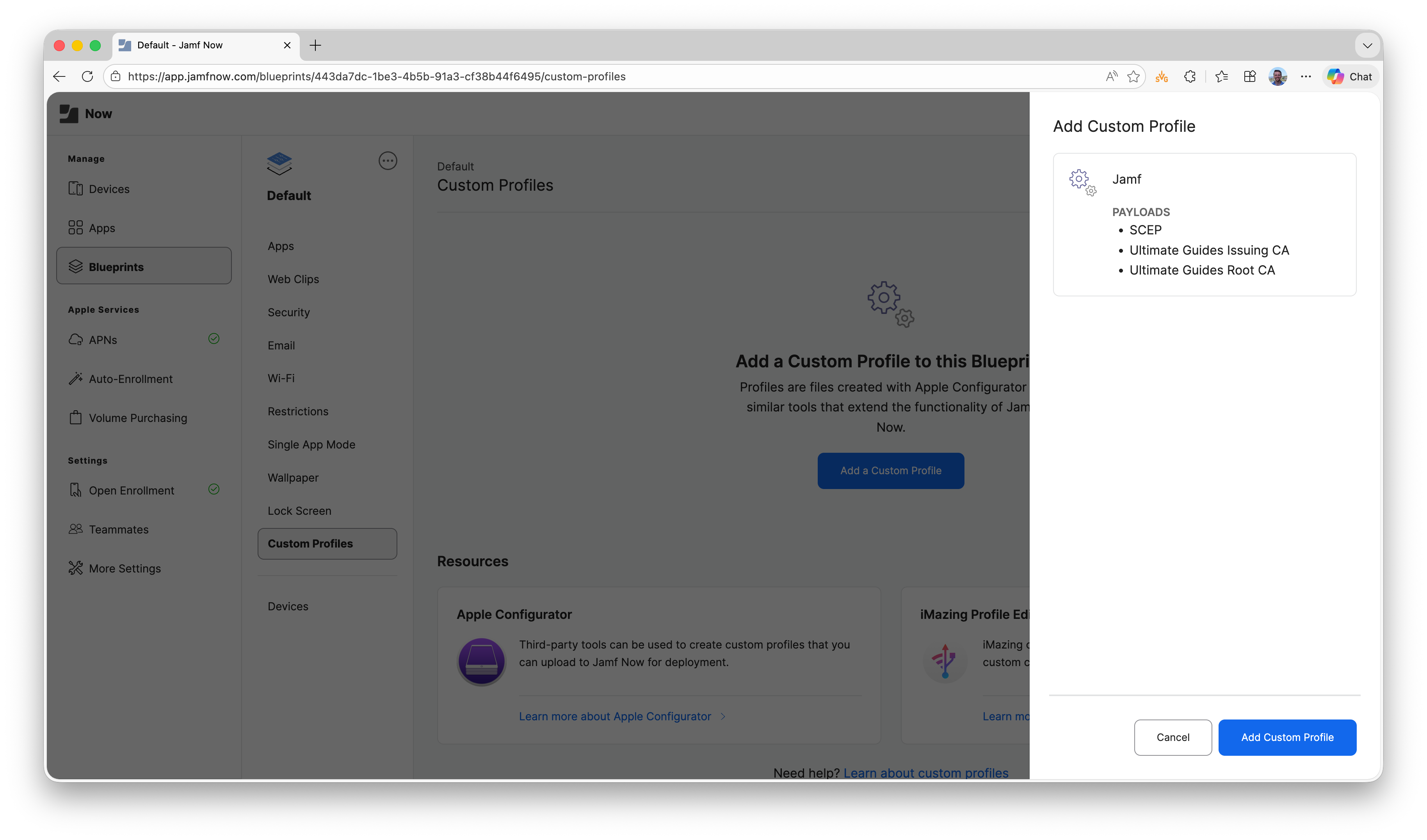 Upload Custom Profile to Jamf Now