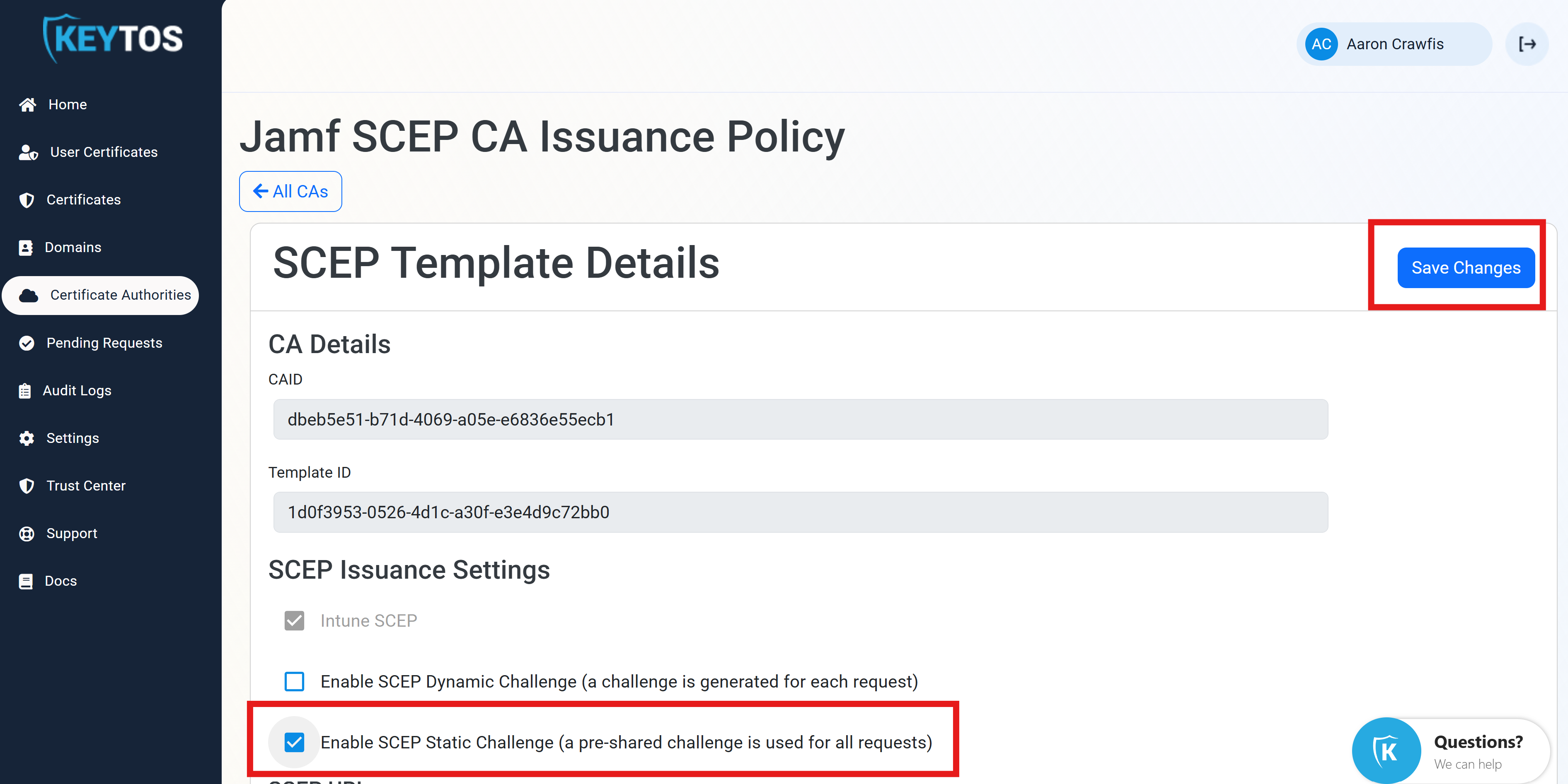 Enable Static Challenge for SCEP CA