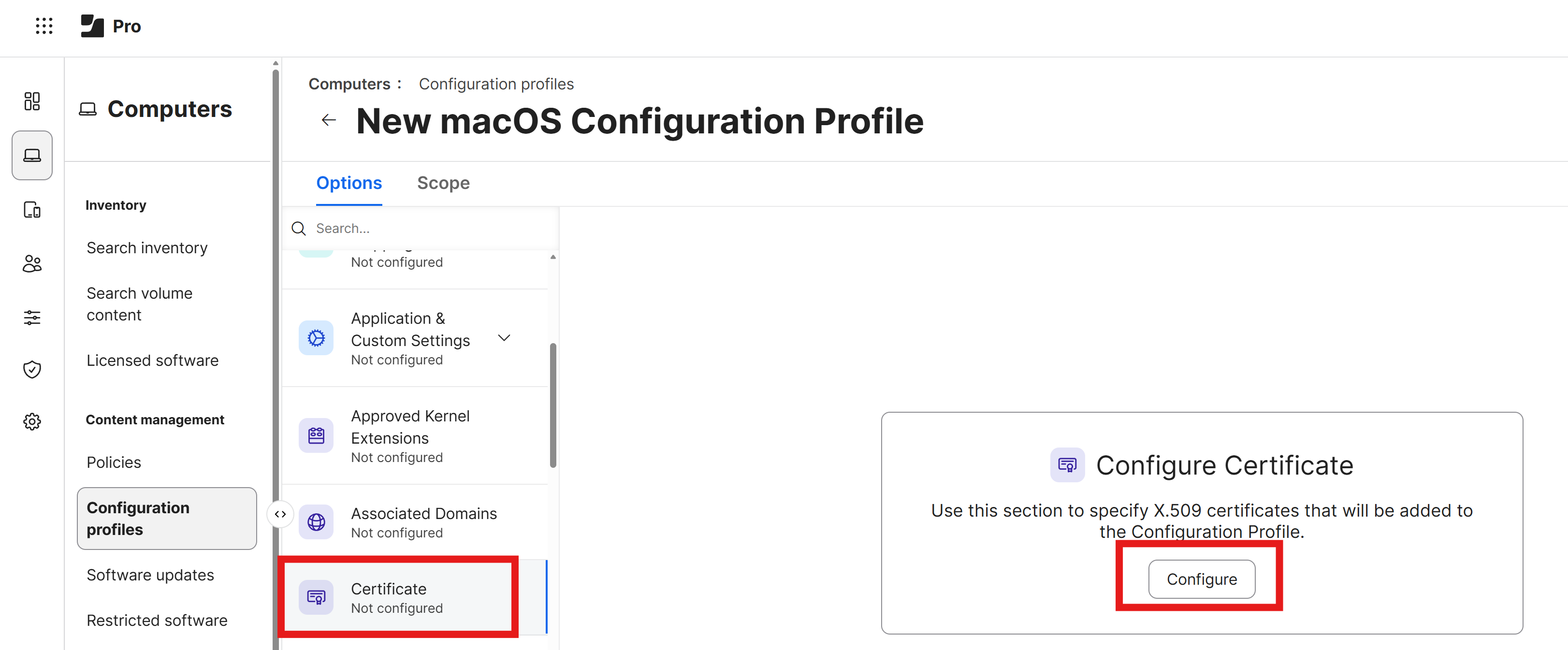 Configure Certificate in Jamf Pro Configuration Profile