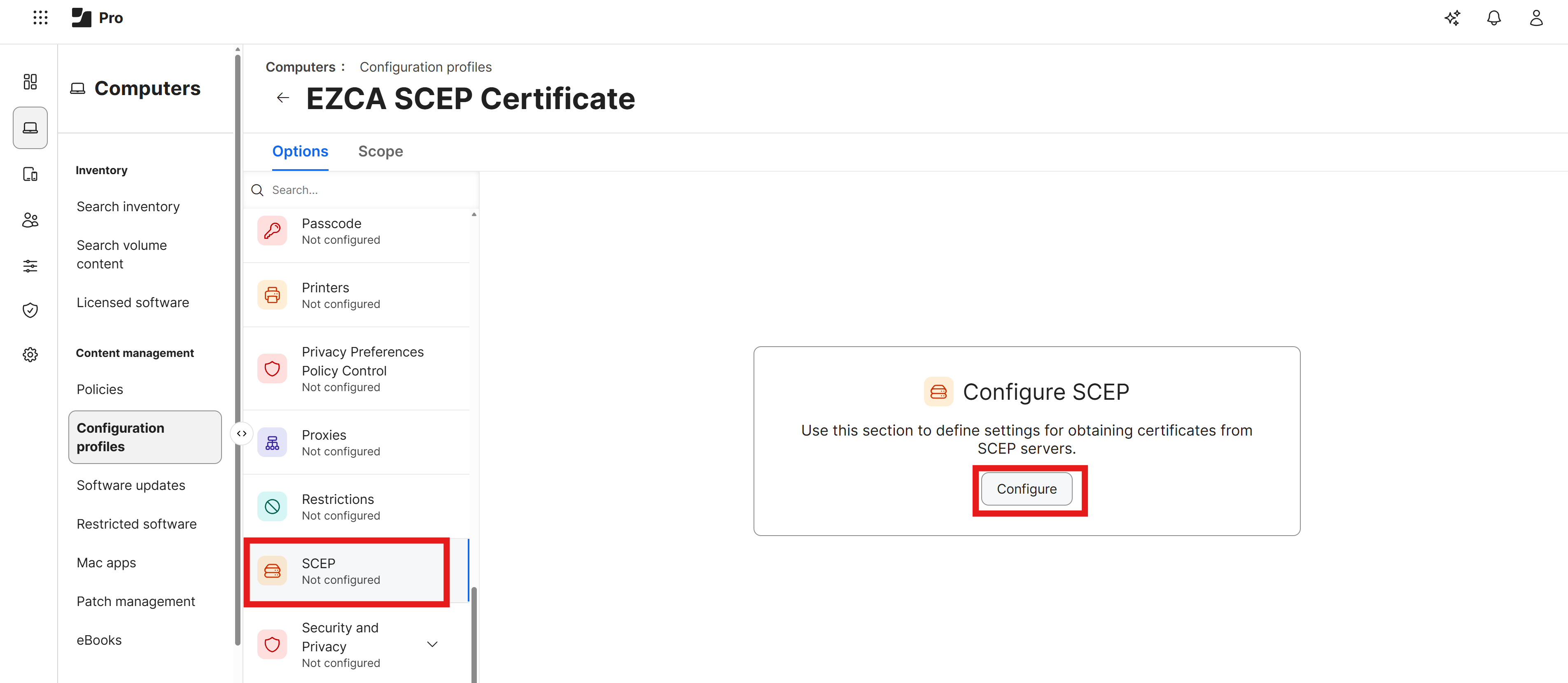 Configure SCEP in Jamf Pro Configuration Profile
