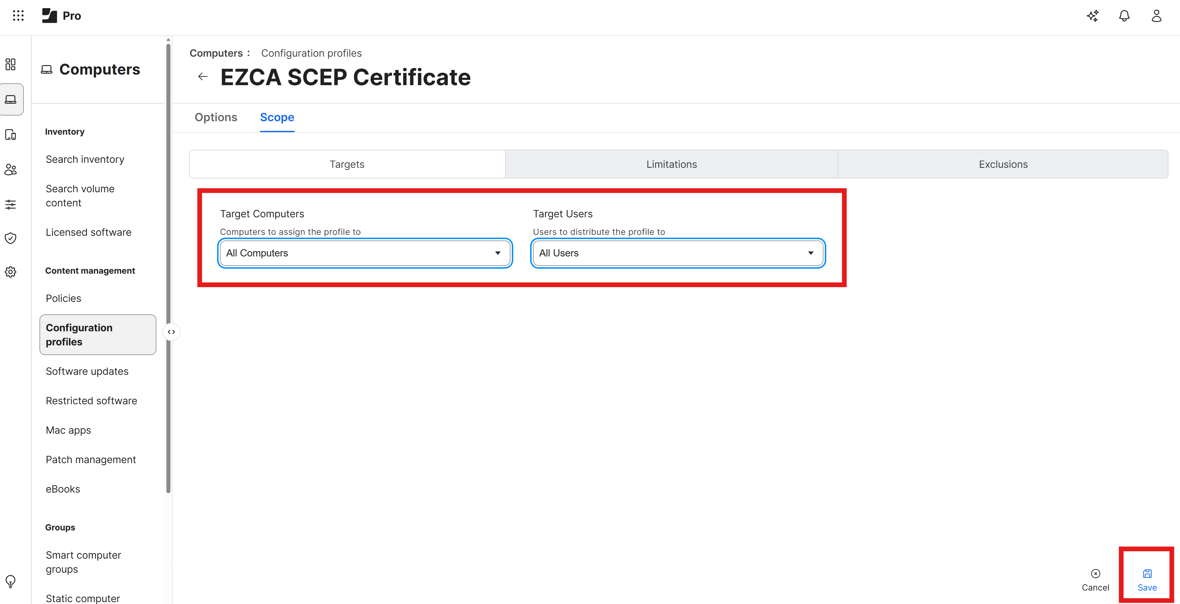 Completed Jamf Pro Configuration Profile with SCEP