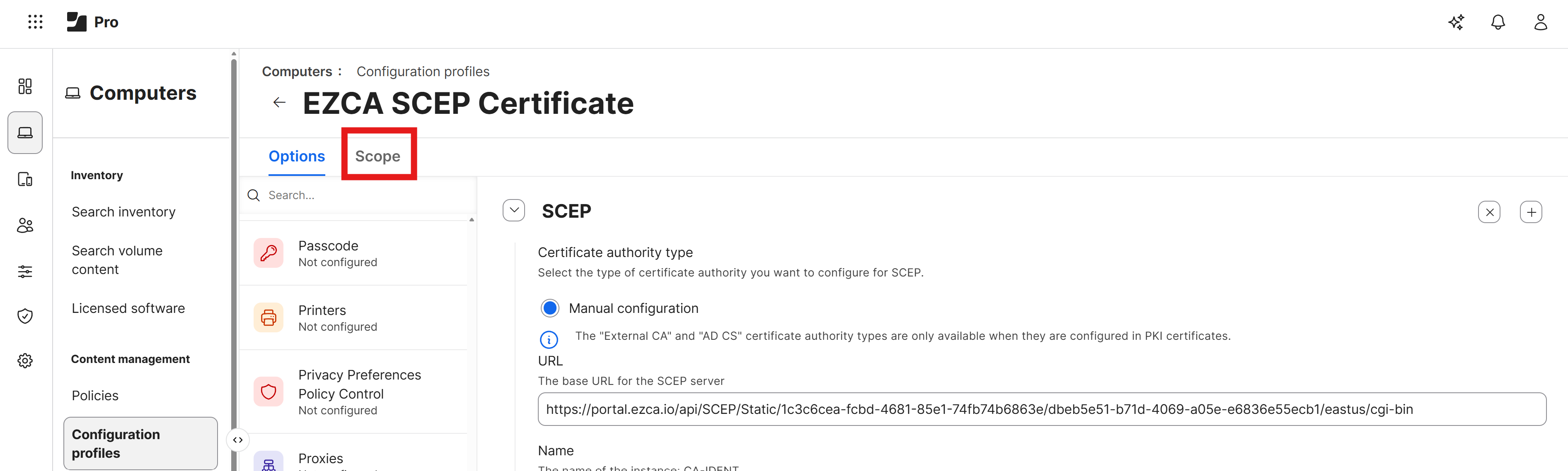 Scope Tab in Jamf Pro Configuration Profile
