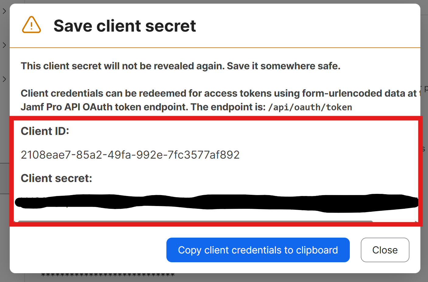 Generate Client Secret for API Client in Jamf Pro