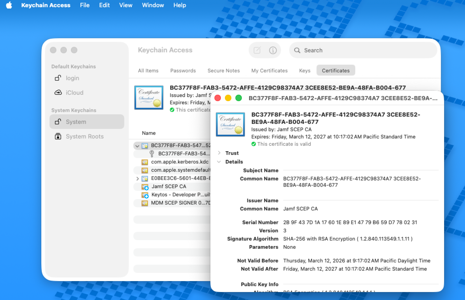 View Issued SCEP Certificate in macOS Keychain