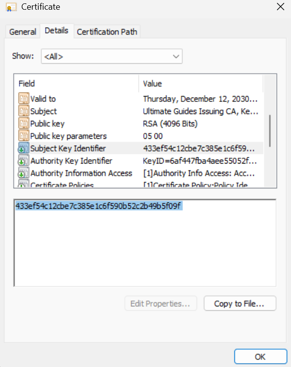 Subject Key Identifier in Certificate Details