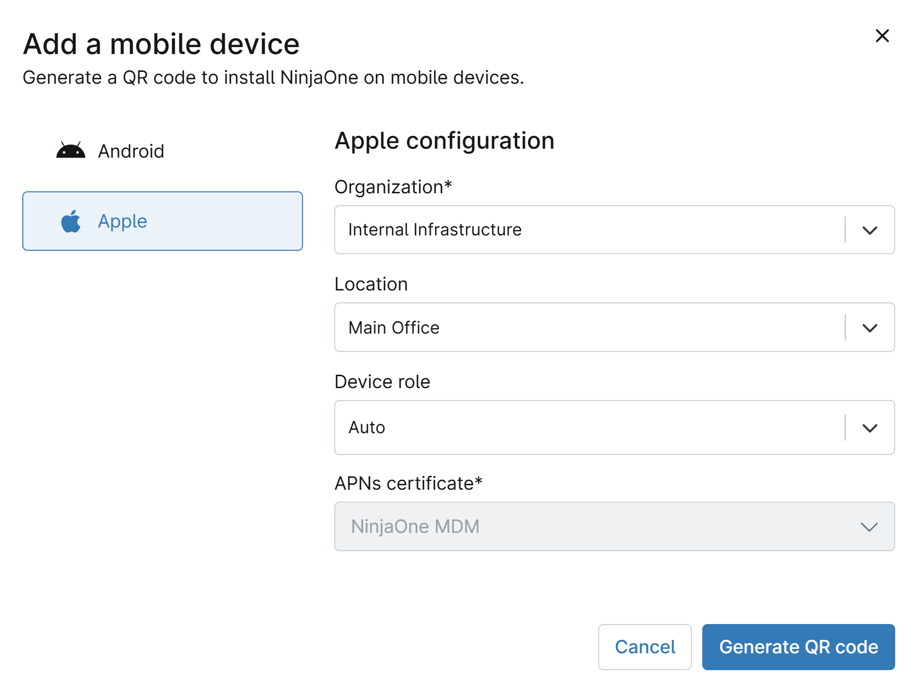 NinjaOne iOS MDM Enrollment