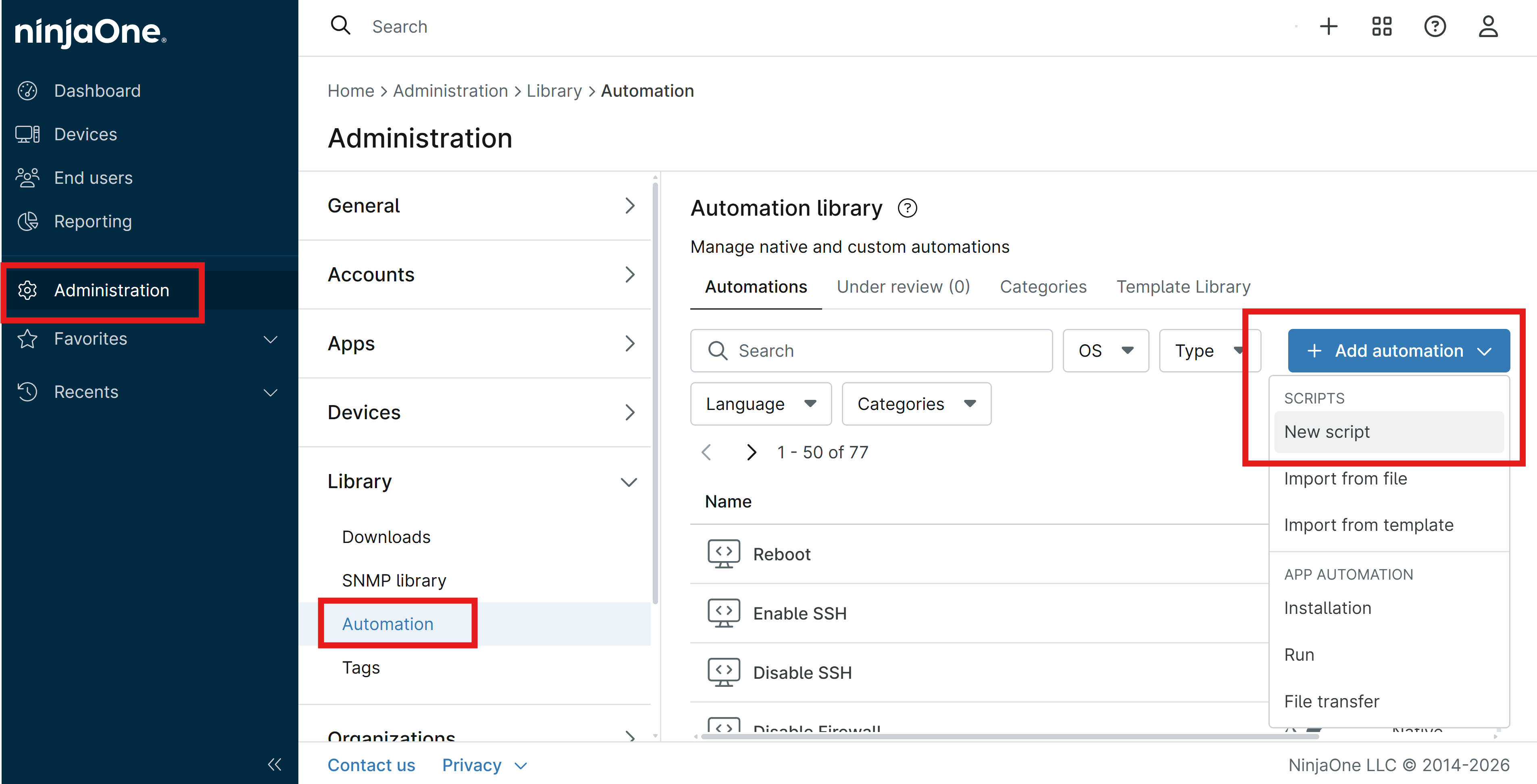 Create New Automation Script in NinjaOne