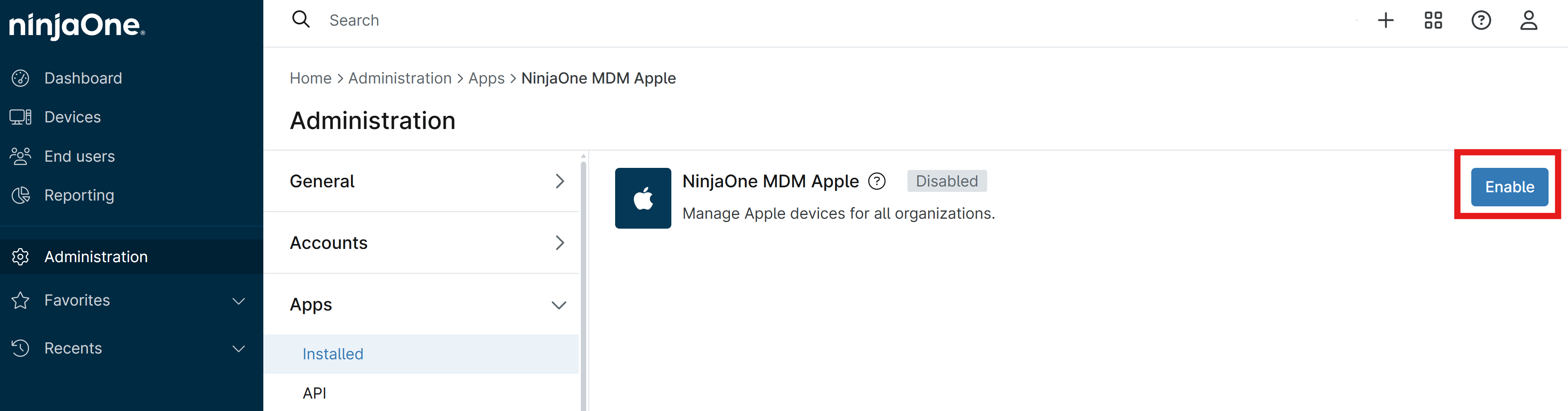 Enable Apple MDM in NinjaOne
