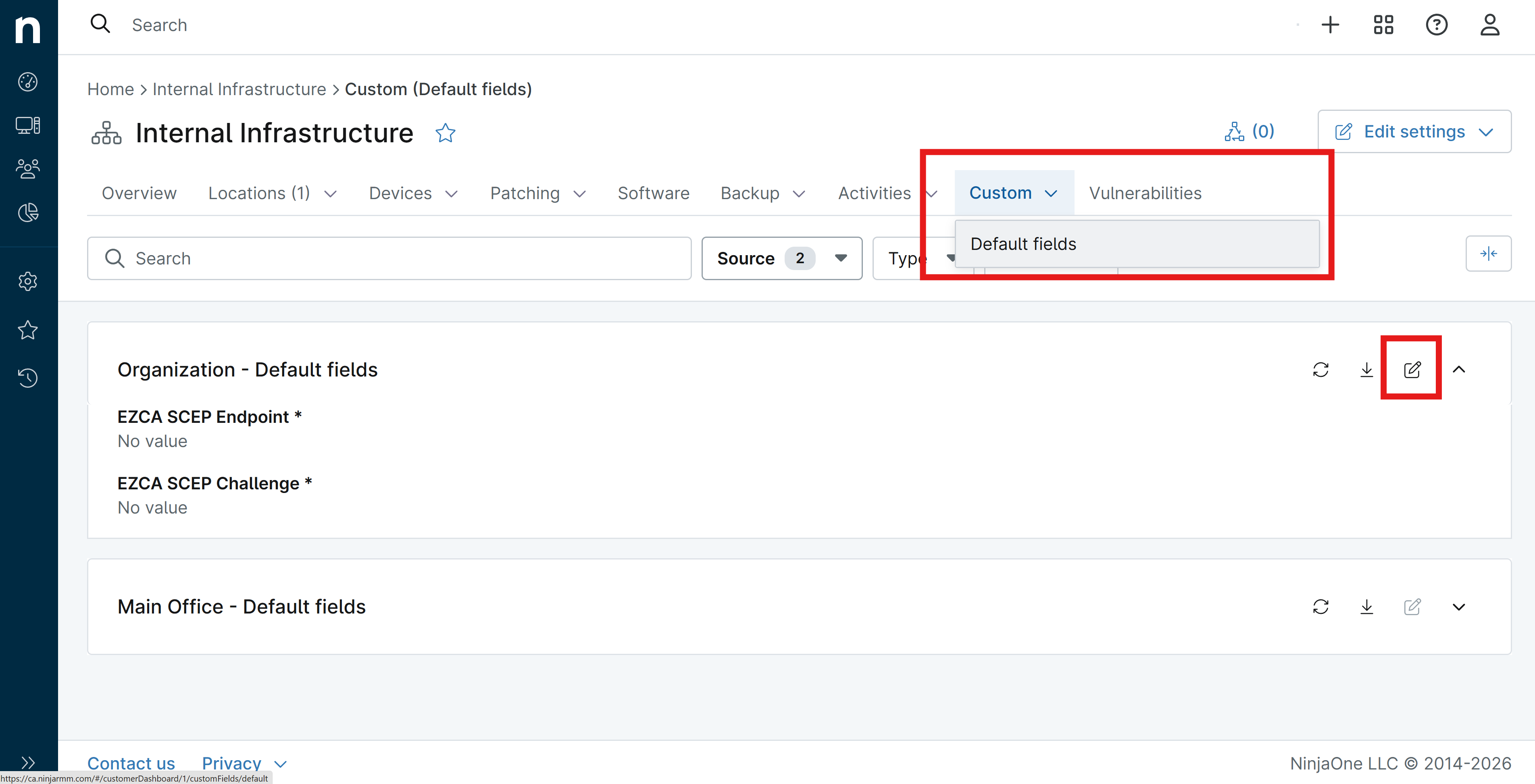 Organization Custom Fields in NinjaOne