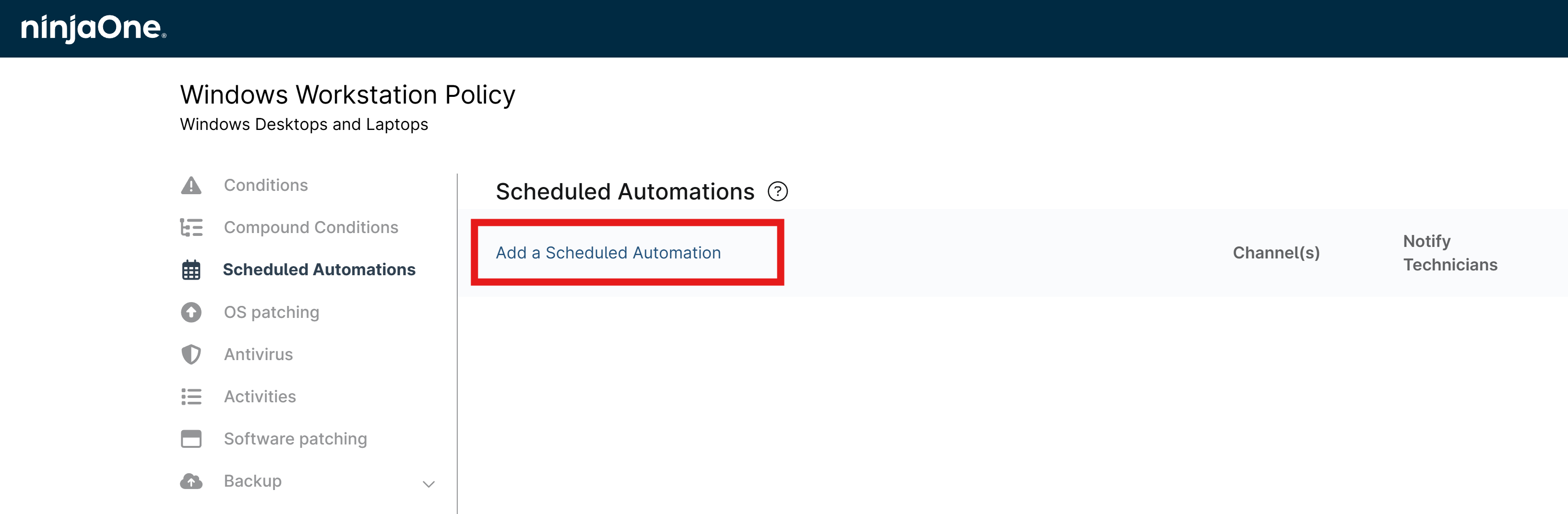 Add Scheduled Automation to NinjaOne Agent Policy