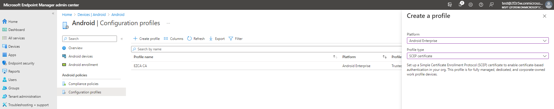 Create Android SCEP Certificate in Intune