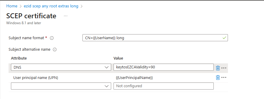 How to change the certificate validity period in Intune