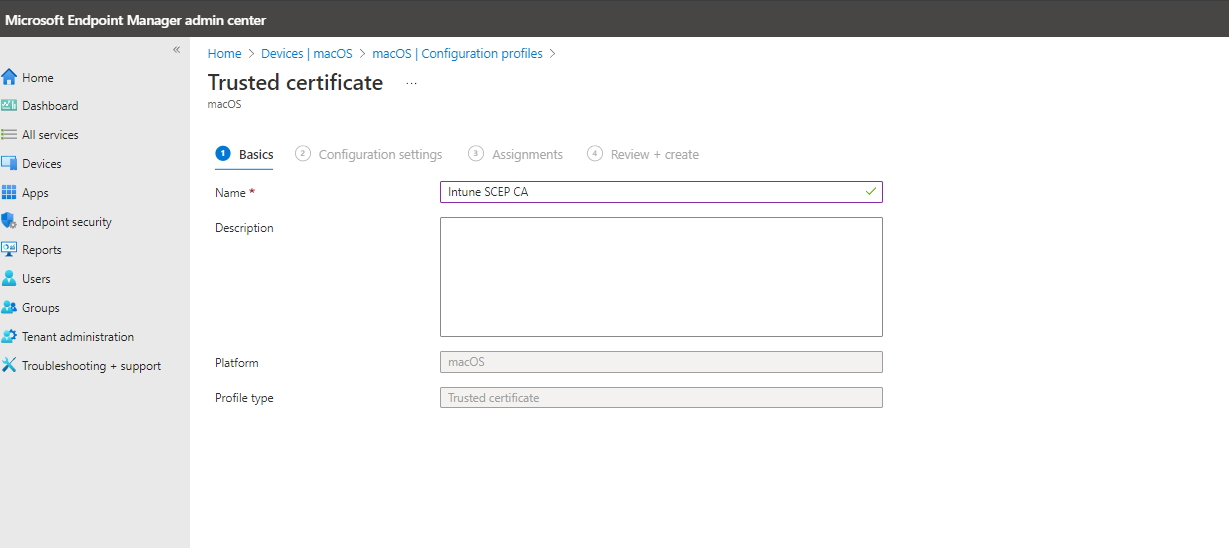 Create macOS Trusted Certificate in Intune