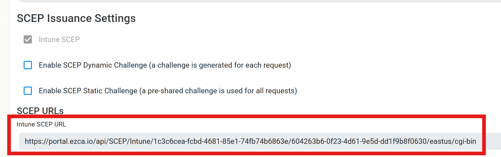 Get the Intune CA SCEP URL from EZCA