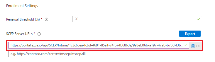 Add SCEP Server URL to Intune Windows Device