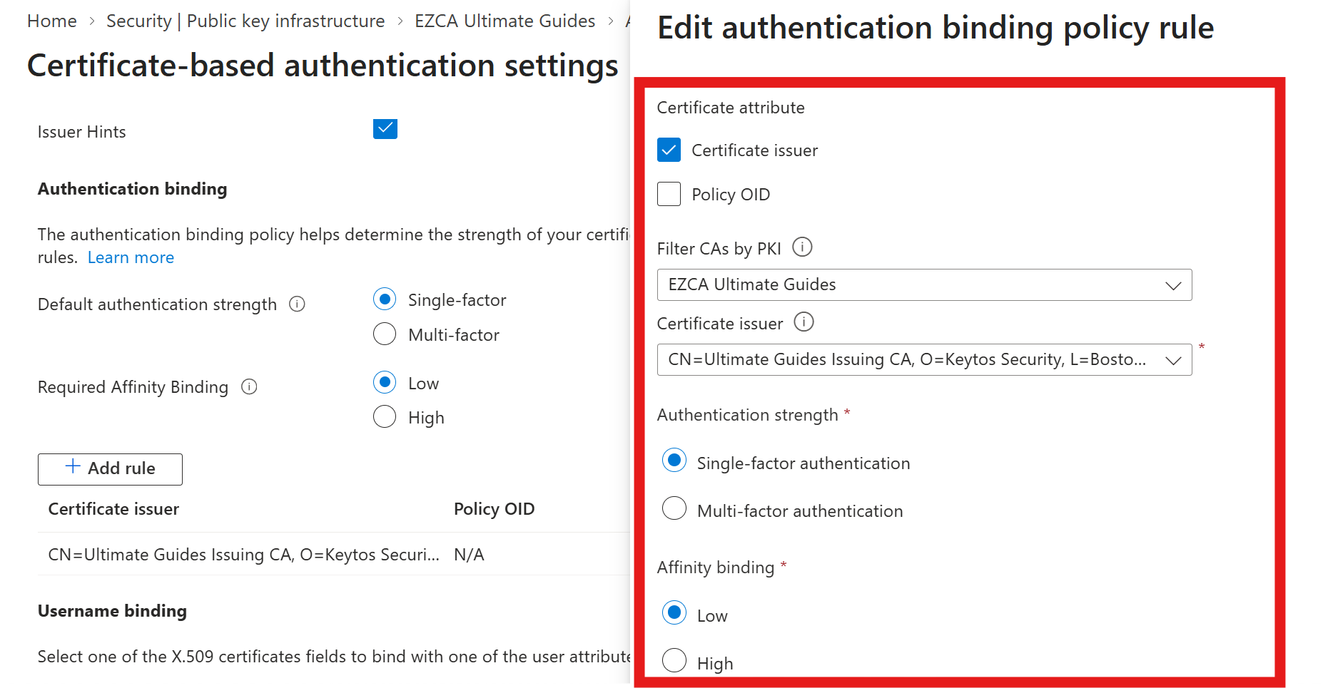 Add Entra CBA Authentication Binding