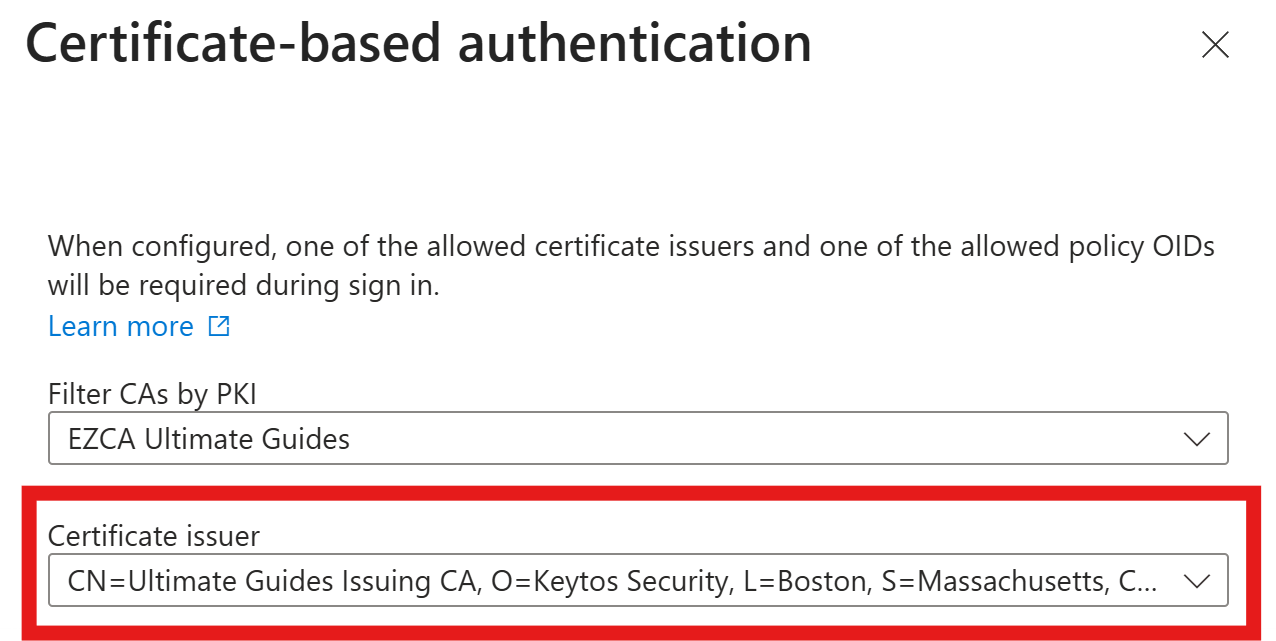 Entra Authentication Strength Certificate Issuer