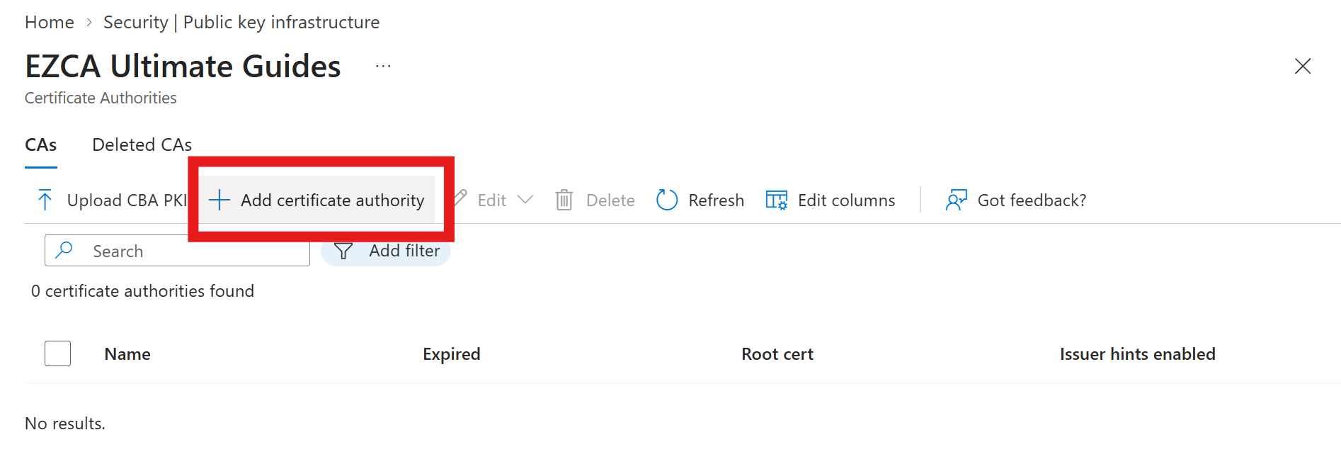 Add Certificate Authority in Entra PKI