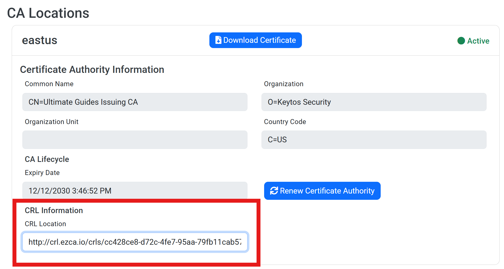 EZCA Get CRL Endpoint