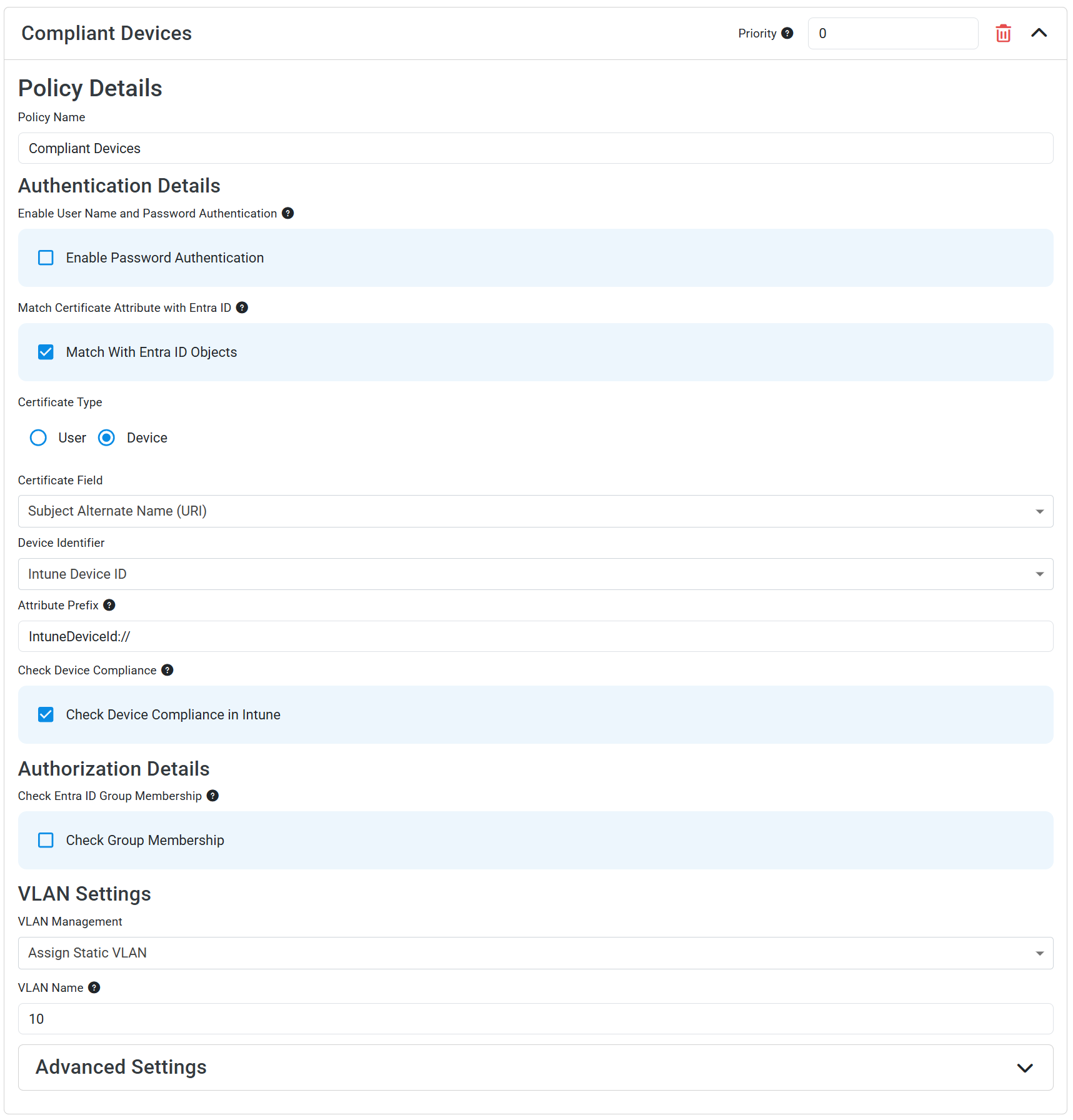 EZRADIUS Access Policy for Compliant Devices