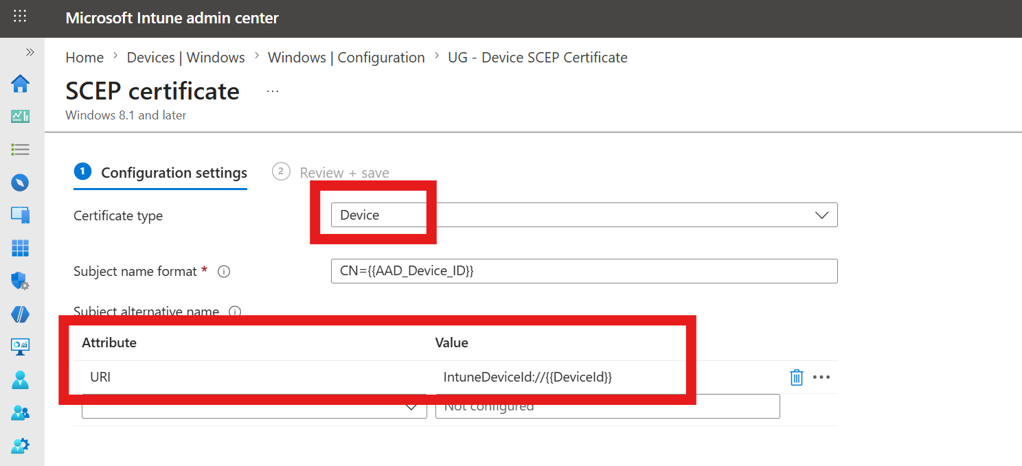 Intune Device Certificate Profile