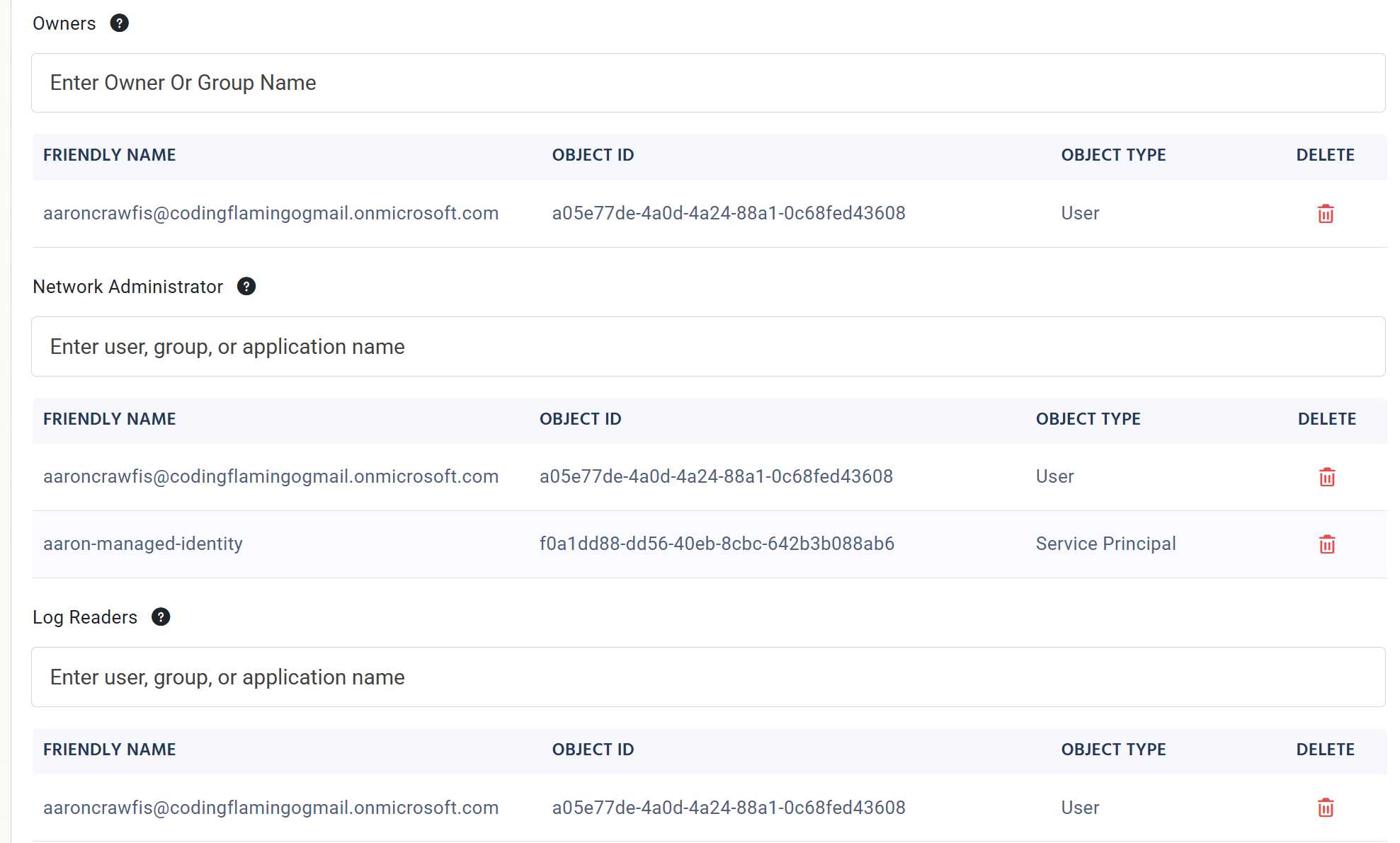 EZRADIUS Permissions showing assigned roles