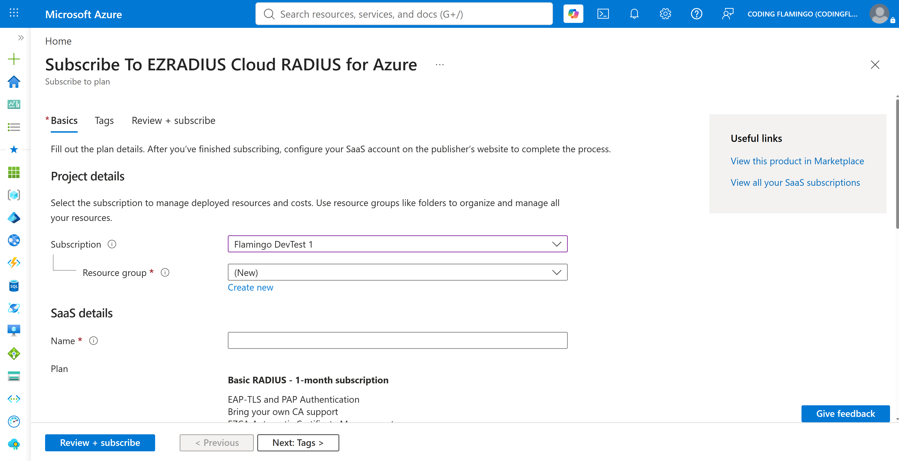 Deploy EZRADIUS Cloud RADIUS directly from the Azure portal just like any other Azure resource