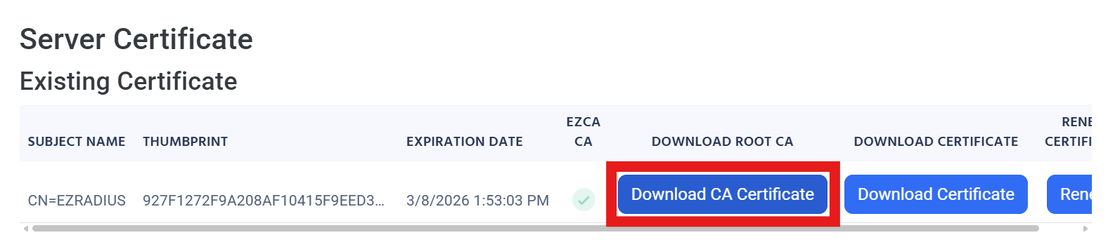 How to download the RADIUS server CA certificate from EZRADIUS