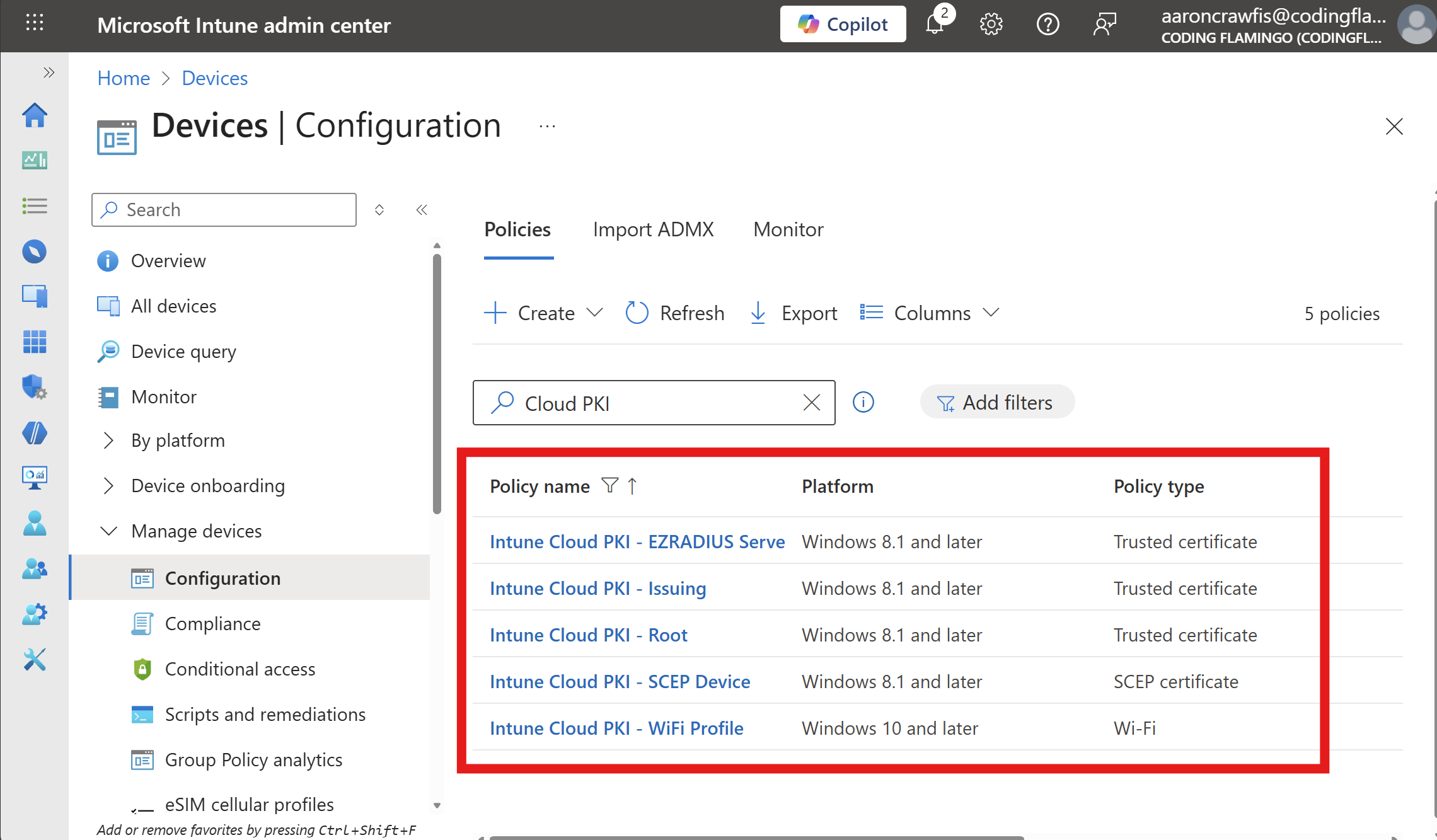 Summary of Intune Cloud PKI configuration steps needed to use EZRADIUS Cloud RADIUS